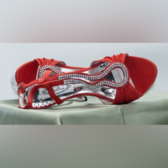 Red jeweled high heel shoes. Size 7.5 or 8 (I don’t remember). New. Never worn. - Picture 2 of 4